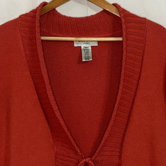 Nine West Salmon Pink Front Tie Scalloped Edge Cardigan Sweater 2X (20W/22W) - Picture 7 of 16